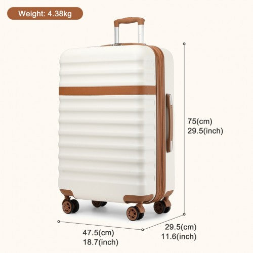 Kono 28 Inch Expandable Lightweight Hard Shell ABS+PC Check-In Suitcase with TSA Lock Ideal for Extended Trips and Secure Travel - Cream/Brown