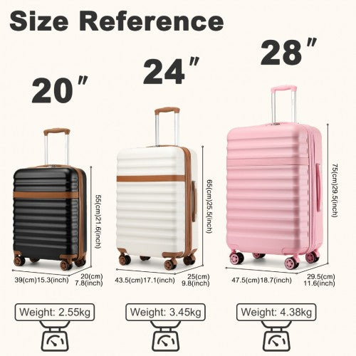 Kono 3-Piece Expandable Luggage Set 20"/24"/28" Durable Hard Shell ABS+PC Suitcases with TSA Lock for Secure Travel - Cream and Brown