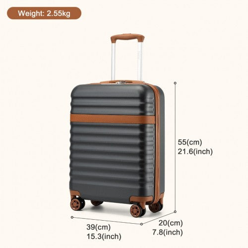 Kono 20 Inch Stylish Lightweight Hard Shell ABS+PC Cabin Carry-On Suitcase with TSA Lock for Enhanced Security - Grey/Brown