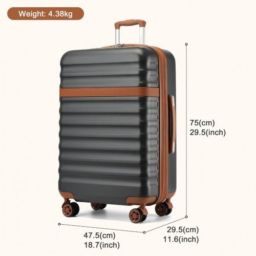 Kono 28 Inch Expandable Lightweight Hard Shell ABS+PC Check-In Suitcase with TSA Lock Ideal for Extended Trips and Secure Travel - Grey/Brown