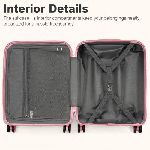 Kono 20 Inch Stylish Lightweight Hard Shell ABS+PC Cabin Carry-On Suitcase with TSA Lock for Enhanced Security - Pink