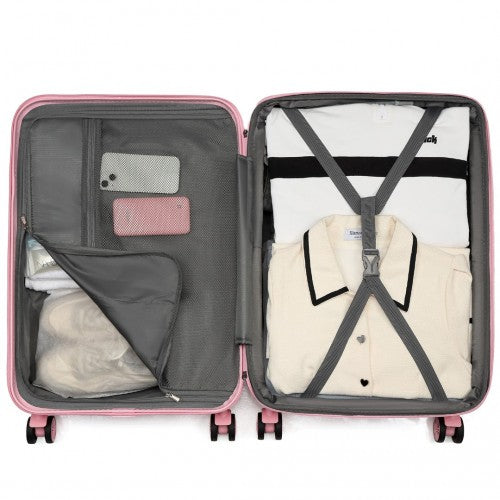 Kono 24 Inch Expandable Lightweight Hard Shell ABS+PC Check-In Suitcase with TSA Lock Ideal for Extended Trips and Secure Travel - Pink