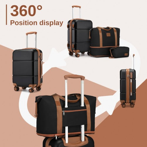 Kono 20 Inch Premium ABS Cabin Carry-On Suitcase Set With Weekend Bag And Toiletry Bag - Black/Brown