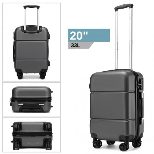 Kono 20 Inch Premium ABS Cabin Carry-On Suitcase with Secure Combination Lock for Effortless Travel - Grey/Black