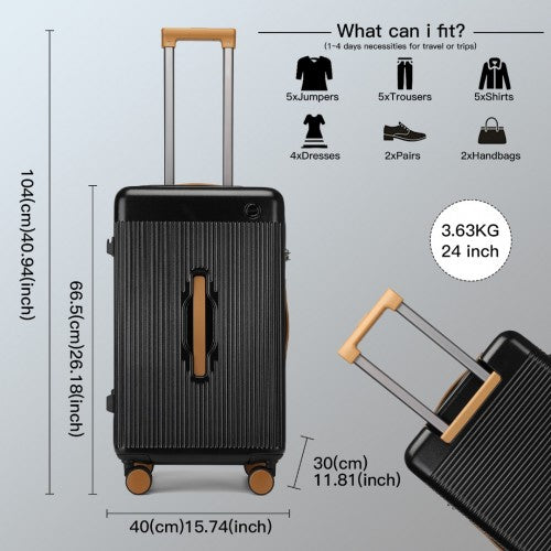 Kono 24 Inch Premium Hard Shell Check-In Suitcase Durable ABS and PC with TSA Lock and Multi-Handle Design for Effortless Travel - Black/Brown