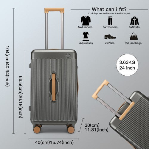 Kono 24 Inch Premium Hard Shell Check-In Suitcase Durable ABS and PC with TSA Lock and Multi-Handle Design for Effortless Travel - Grey/Brown