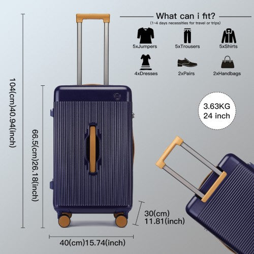 Kono 24 Inch Premium Hard Shell Check-In Suitcase Durable ABS and PC with TSA Lock and Multi-Handle Design for Effortless Travel - Navy/Brown