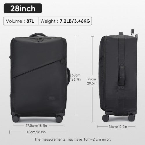 Kono 28 Inch Lightweight Durable Soft Shell Suitcase with TSA Lock and Separate Wet/Dry Compartment - Black