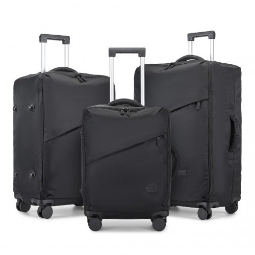 Kono 3-Piece 20/24/28 Inch Lightweight Durable Soft Shell Suitcase Set with TSA Lock and Separate Wet/Dry Compartment - Black