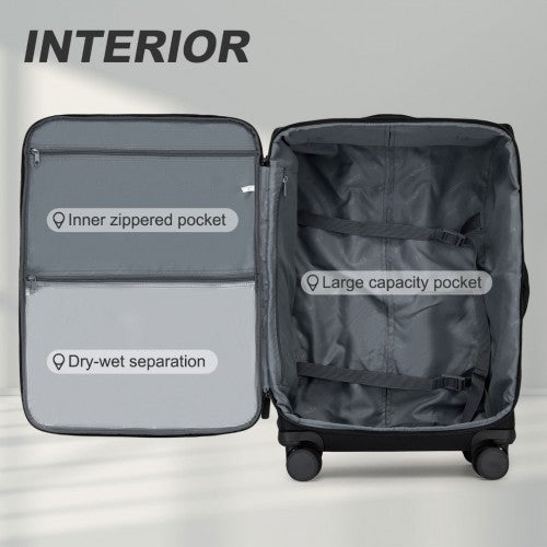 Kono 3-Piece 20/24/28 Inch Lightweight Durable Soft Shell Suitcase Set with TSA Lock and Separate Wet/Dry Compartment - Black