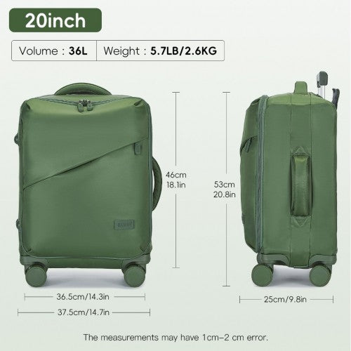 Kono 20 Inch Lightweight Soft Shell Carry On Cabin Size Suitcase with TSA Lock - Green