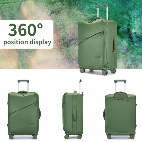 Kono 20 Inch Lightweight Soft Shell Carry On Cabin Size Suitcase with TSA Lock - Green