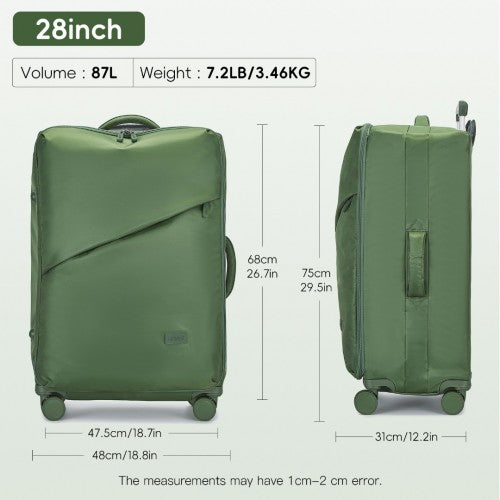 Kono 28 Inch Lightweight Durable Soft Shell Suitcase with TSA Lock and Separate Wet/Dry Compartment - Green