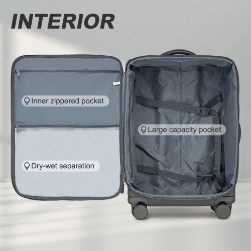 Kono 20 Inch Lightweight Soft Shell Carry On Cabin Size Suitcase with TSA Lock - Grey