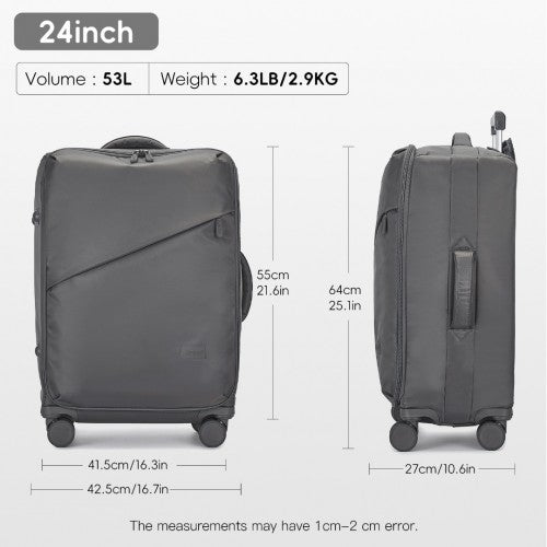 Kono 24 Inch Lightweight Durable Soft Shell Suitcase with TSA Lock and Separate Wet/Dry Compartment - Grey