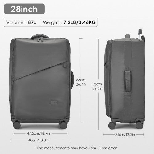 Kono 28 Inch Lightweight Durable Soft Shell Suitcase with TSA Lock and Separate Wet/Dry Compartment - Grey