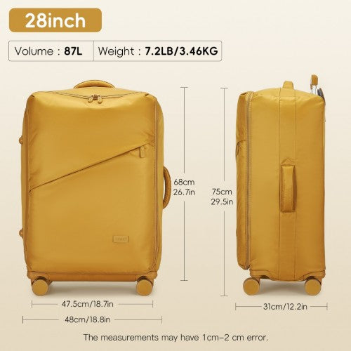 Kono 28 Inch Lightweight Durable Soft Shell Suitcase with TSA Lock and Separate Wet/Dry Compartment - Yellow