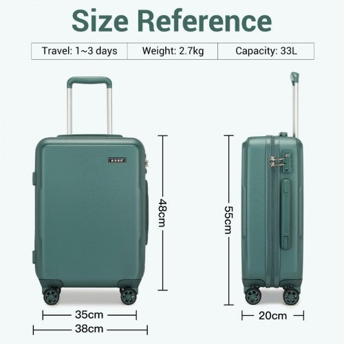 Kono 20 Inch Cabin Size Minimalist Hard Shell ABS+PC Carry-On Suitcase with TSA Lock 360° Spinner Wheels - Military Green