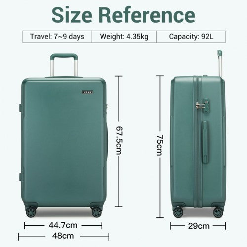 Kono 28 Inch Minimalist Hard Shell ABS+PC Check-In Suitcase with TSA Lock 360° Spinner Wheels - Military Green