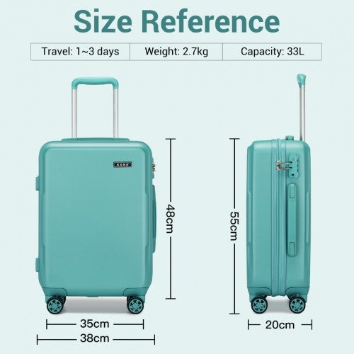 Kono 20 Inch Cabin Size Minimalist Hard Shell ABS+PC Carry-On Suitcase with TSA Lock 360° Spinner Wheels - Blue