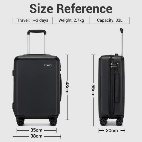 Kono 20 Inch Cabin Size Minimalist Hard Shell ABS+PC Carry-On Suitcase with TSA Lock 360° Spinner Wheels - Black