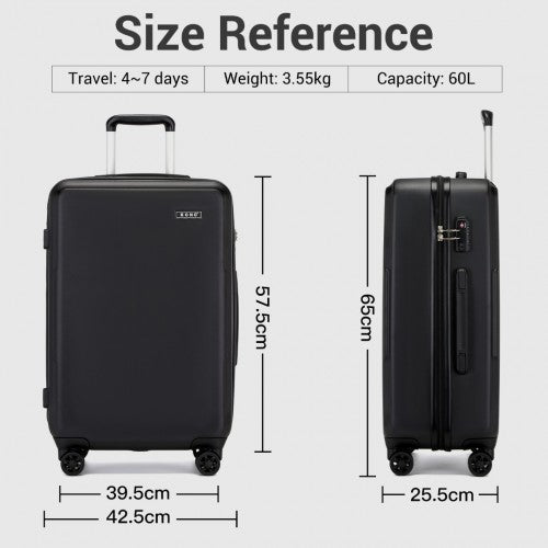 Kono 24 Inch Minimalist Hard Shell ABS+PC Check-In Suitcase with TSA Lock 360° Spinner Wheels - Black