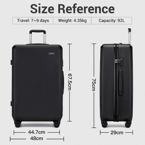 Kono 28 Inch Minimalist Hard Shell ABS+PC Check-In Suitcase with TSA Lock 360° Spinner Wheels - Black