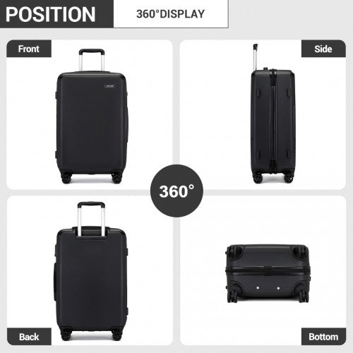 Kono 24 Inch Minimalist Hard Shell ABS+PC Check-In Suitcase with TSA Lock 360° Spinner Wheels - Black