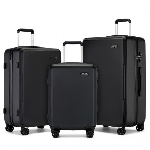 Kono 3-Piece Minimalist Hard Shell ABS+PC Luggage Set with TSA Lock and 360° Spinner Wheels - Black