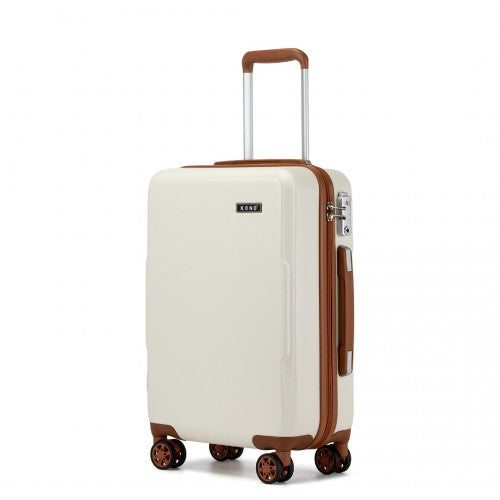 Kono 20 Inch Cabin Size Minimalist Hard Shell ABS+PC Carry-On Suitcase with TSA Lock 360° Spinner Wheels - Cream/Brown