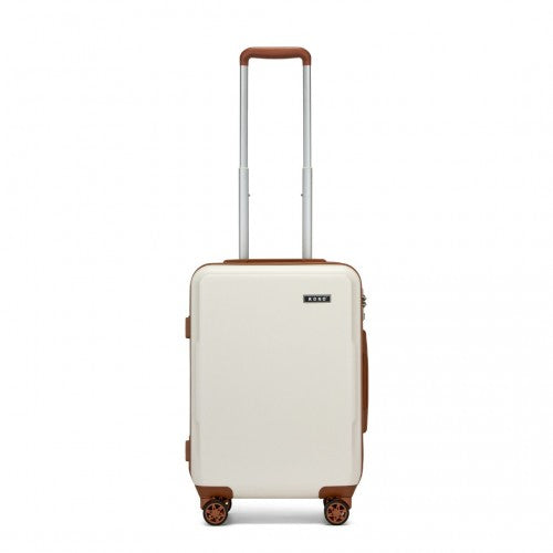 Kono 20 Inch Cabin Size Minimalist Hard Shell ABS+PC Carry-On Suitcase with TSA Lock 360° Spinner Wheels - Cream/Brown