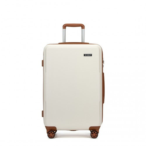 Kono 24 Inch Minimalist Hard Shell ABS+PC Check-In Suitcase with TSA Lock 360° Spinner Wheels - Cream And Brown