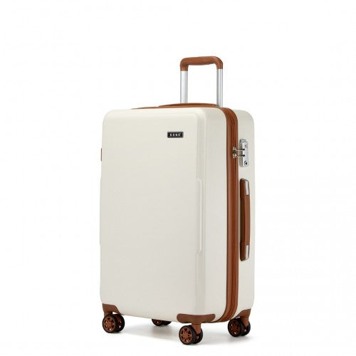 Kono 24 Inch Minimalist Hard Shell ABS+PC Check-In Suitcase with TSA Lock 360° Spinner Wheels - Cream And Brown