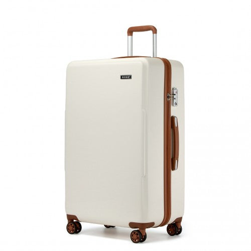 Kono 28 Inch Minimalist Hard Shell ABS+PC Check-In Suitcase with TSA Lock 360° Spinner Wheels - Cream/Brown