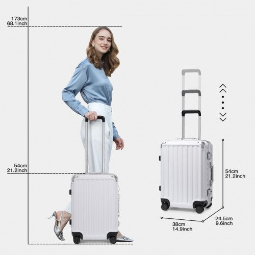 Supercase Durable 20 Inch PC Hardshell Aluminum Frame Suitcase with TSA Lock - White