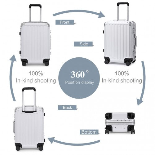 Supercase Durable 20 Inch PC Hardshell Aluminum Frame Suitcase with TSA Lock - White