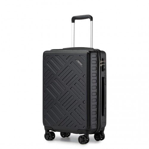 Supercase 20 Inch Sleek Geometric Pattern Hard Shell ABS+PC Cabin Carry-On Suitcase with TSA Lock - Black