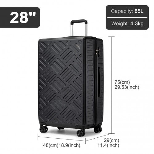 Supercase 28 Inch Sleek Geometric Pattern Hard Shell ABS+PC Check-In Suitcase with TSA Lock for Effortless Travel - Black