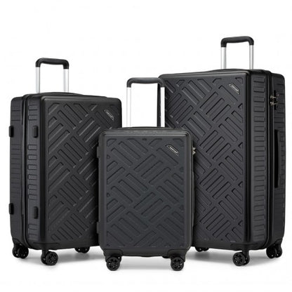 Supercase 3-Piece Sleek Geometric Pattern Hard Shell ABS+PC Suitcase Set with TSA Lock For Effortless Travel - Black