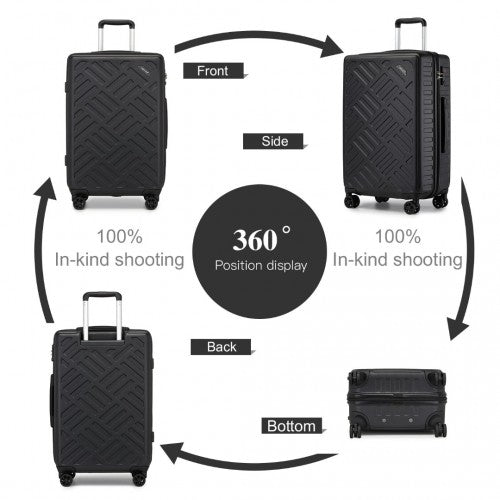 Supercase 3-Piece Sleek Geometric Pattern Hard Shell ABS+PC Suitcase Set with TSA Lock For Effortless Travel - Black