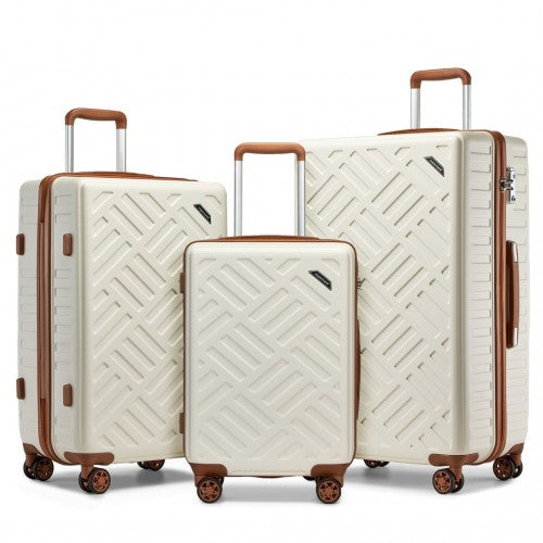 Supercase 3-Piece Sleek Geometric Pattern Hard Shell ABS+PC Suitcase Set with TSA Lock For Effortless Travel - Cream/Brown