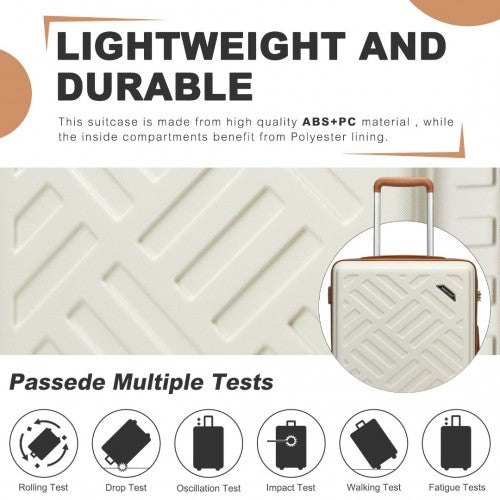 Supercase 3-Piece Sleek Geometric Pattern Hard Shell ABS+PC Suitcase Set with TSA Lock For Effortless Travel - Cream/Brown