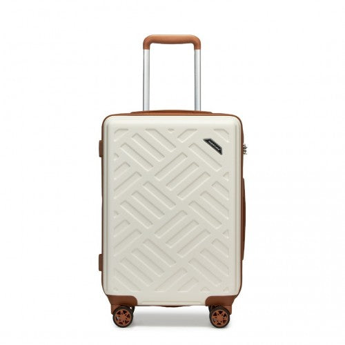 Supercase 20 Inch Sleek Geometric Pattern Hard Shell ABS+PC Cabin Carry-On Suitcase with TSA Lock - Cream And Brown