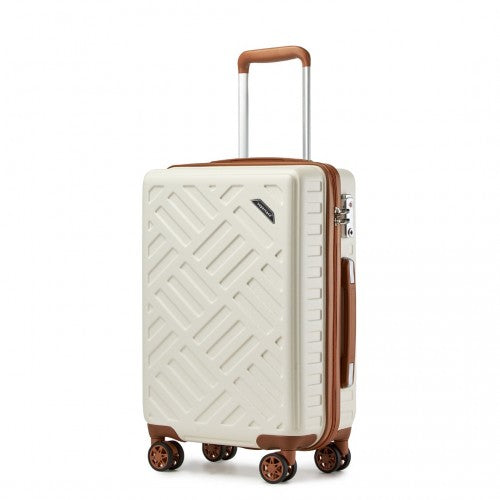 Supercase 20 Inch Sleek Geometric Pattern Hard Shell ABS+PC Cabin Carry-On Suitcase with TSA Lock - Cream And Brown