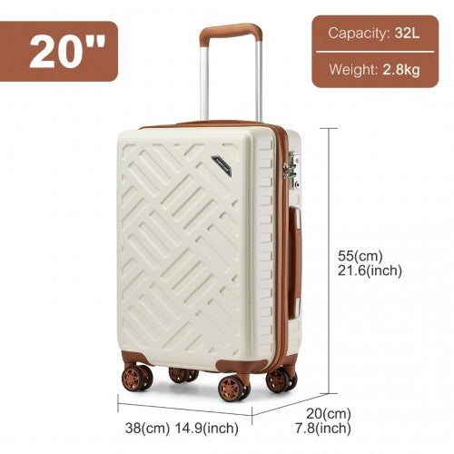 Supercase 20 Inch Sleek Geometric Pattern Hard Shell ABS+PC Cabin Carry-On Suitcase with TSA Lock - Cream And Brown