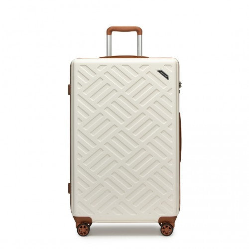 Supercase 28 Inch Sleek Geometric Pattern Hard Shell ABS+PC Check-In Suitcase with TSA Lock for Effortless Travel - Cream / Brown