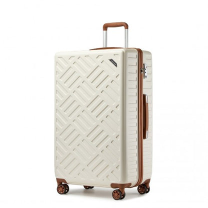 Supercase 28 Inch Sleek Geometric Pattern Hard Shell ABS+PC Check-In Suitcase with TSA Lock for Effortless Travel - Cream / Brown