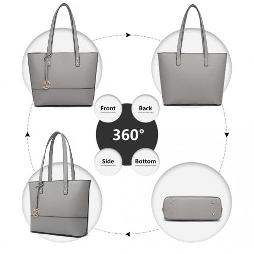 Miss Lulu 3 Piece Leather Look Tote Bag Set - Grey
