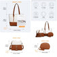 Miss Lulu 3 Piece Leather Look Tote Bag Set - Beige And Brown