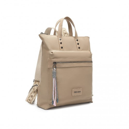 Miss Lulu Signature Style Backpack With Unique Details - Khaki